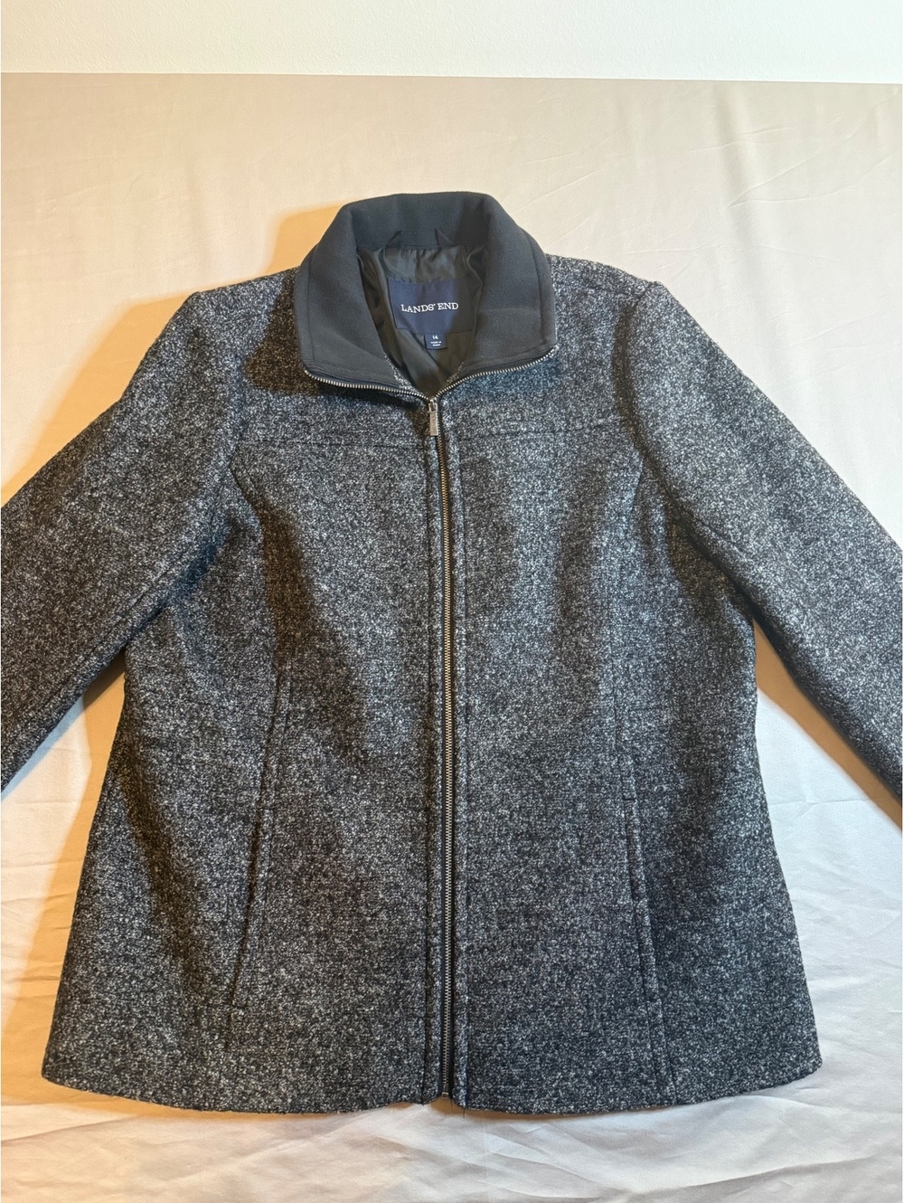 Lands' End Women's Gray Wool Blend Zip-Up Jacket Size 14